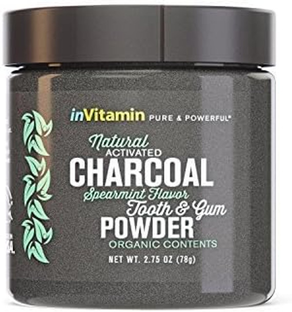 inVitamin Natural Whitening Tooth & Gum Powder with Activated Charcoal (2.75 oz) (Spearmint)