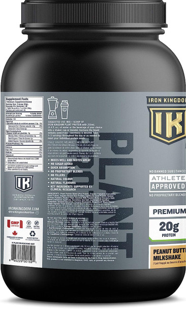 IRON KINGDOM PLANT PROTEIN: PEANUT BUTTER MILKSHAKE, 20g (28 Servings!) 5 Source Blend, Vegan, Soy-Free