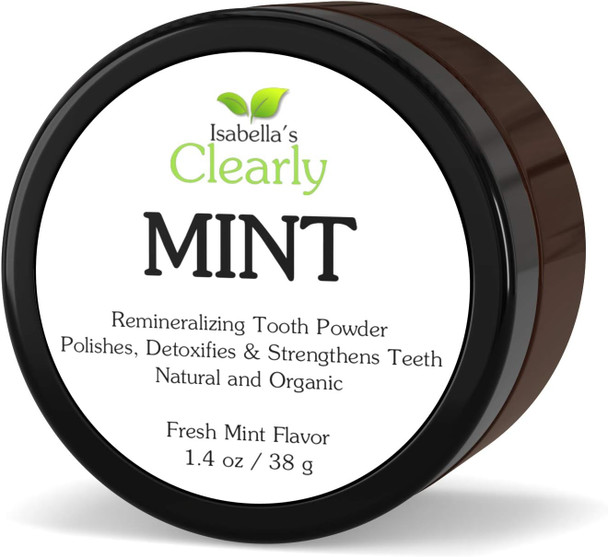 Isabellas Clearly MINT, Natural Remineralizing Tooth Powder for Healthy Teeth and Gums, Sensitive Teeth, Anti Cavity. Whitening Fluoride Free Toothpaste for Adults + Kids (Fresh Mint)