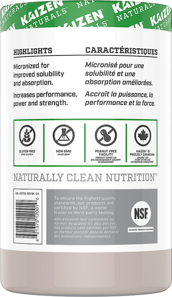 Kaizen Naturals Micronized Creatine Monohydrate Powder, NSF Certified, Unflavoured, 60 Servings, 300 gram