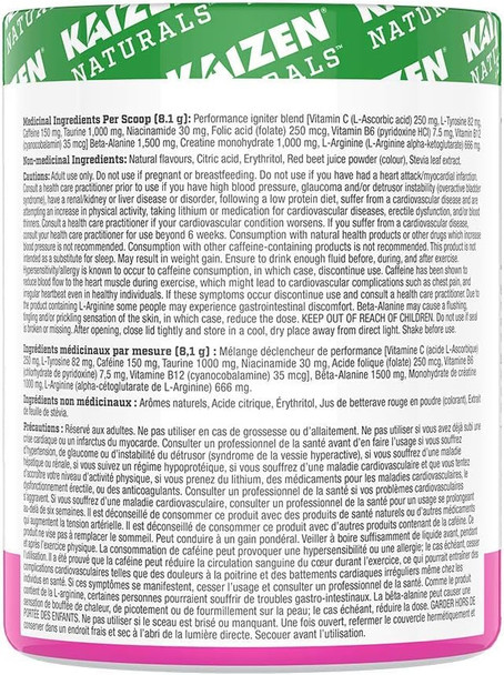 Kaizen Naturals pre-workout, Pink Lemonade, 243 gram