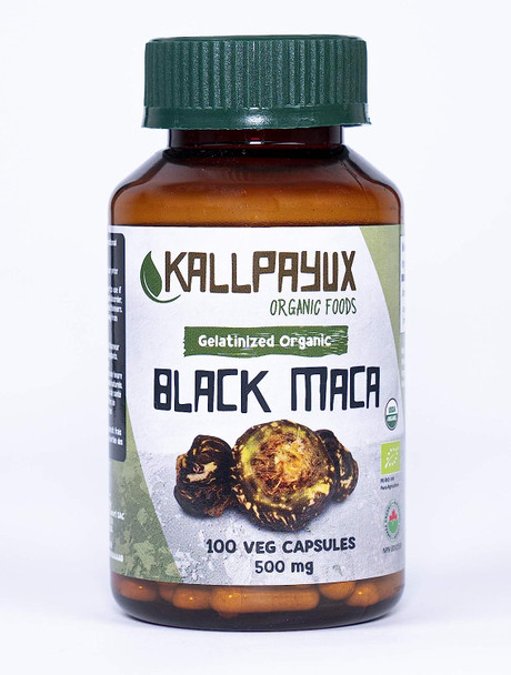 Kallpayux Organic Foods Black Maca Root Capsules For Men 500mg -100 Capsules, Certified, Vegan, Maca Powder Organic per Capsule, Supports Male Health Performance
