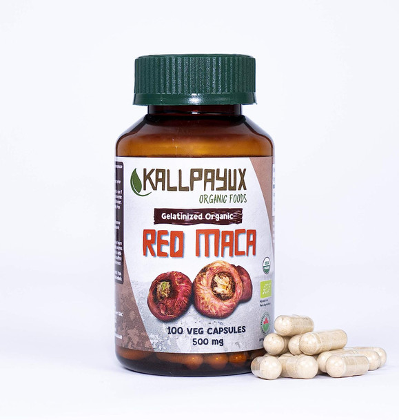 Kallpayux Organic Foods Red Maca Root Capsules 500mg - 100 Capsules, Certified Organic, Vegan, Supports Hormone Balance