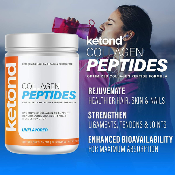 Ketond Collagen Peptides  Collagen Peptides for Nails, Hair, Joints and Skin  Unflavored (20 Servings)