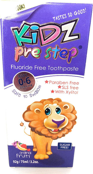 Kidz Pre Step Floride Free Fruity Flavour Toothpaste 0-6 years old safe to swallow Paraben Free & SLS Free with Xylitol