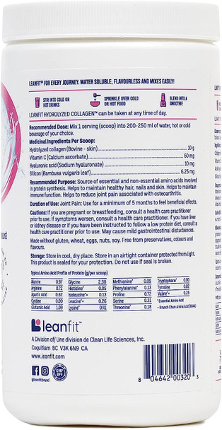 LEANFIT HYDROLYZED COLLAGEN Unflavoured, 25 Servings, 253g Tub