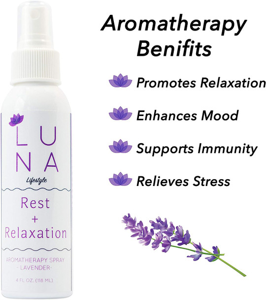 Luna Lifestyle Premium Lavender Aromatherapy Spray - Great for Yoga, Pillow Spray, Relaxation, Sleep, and Room Spray - 100% Pure Lavender Essential Oil Mist - 10% to Charity