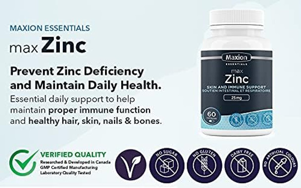 Maxion Max Zinc Supplement to Maintain Healthy Skin, Bones, Hair, and Nails, 60 Capsules