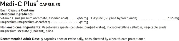 Medi C Plus Lysine with Magnesium Powder | Vitamin C & L-Lysine Formula (150 Caps)