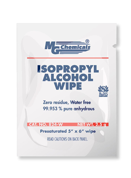 MG Chemicals 99.9% Isopropyl Alcohol Wipe, 6" Length x 5" Width (Bag of 25)