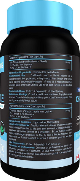 Milk Thistle - Premium - Full Spectrum - Liver and Digestive Support - Non-GMO - 70:1 Extract - Silybin A & B - Zero Magnesium Stearate or Heavy Metals - 150 mg Per Cap - 90 Caps Per Bottle