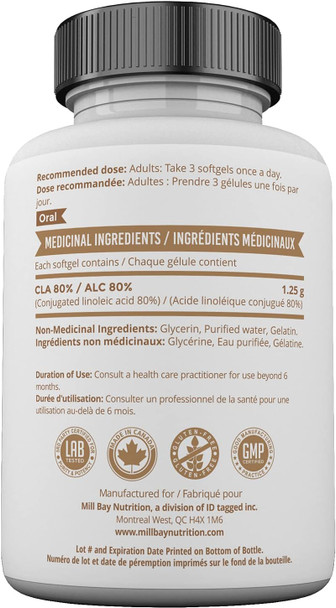 Mill Bay CLA Conjugated Linoleic Acid - Safflower Oil Supplement. 100 Softgel Capsules (1250 mg)