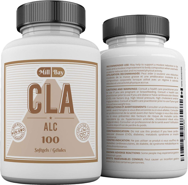 Mill Bay CLA Conjugated Linoleic Acid - Safflower Oil Supplement. 100 Softgel Capsules (1250 mg)