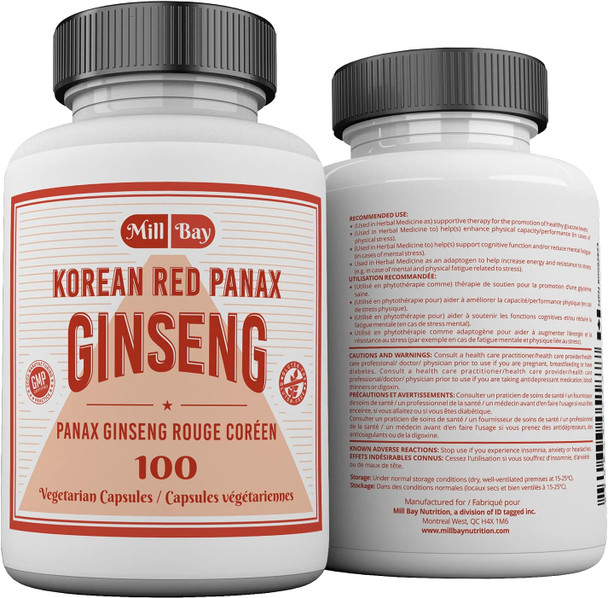 Mill Bay Korean Red Panax Ginseng Supplement Used in Herbal Medicine to Help Enhance Physical Performance, Increase Energy and as an Adaptogen - 100 Capsules (Strength 500 mg) Mill Bay Korean Red Panax Ginseng Supplement Used in Herbal Medicine to Help Enhance Physical Performance, Increase Energy and as an Adaptogen - 100 Capsules (Strength 500 mg)