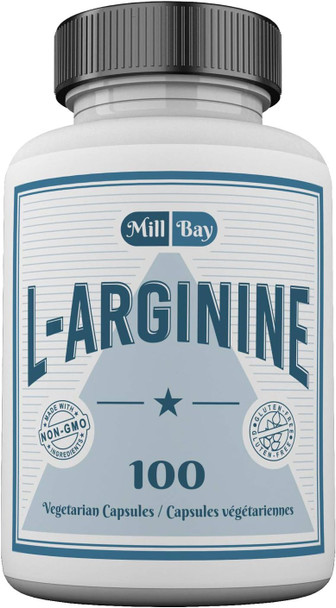 Mill Bay L-Arginine Amino Acid Supplement with L-Citrulline Workout Supplement. 100 Capsules (482mg).