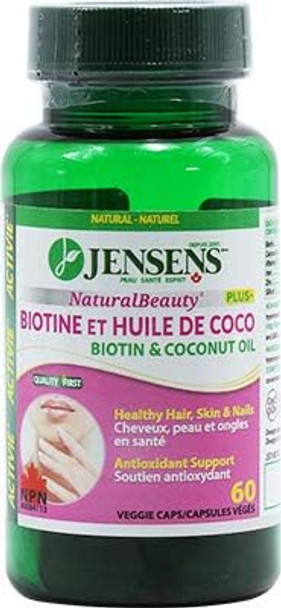 NaturalBeauty: Healthy Hair, Skin & Nails - Biotin, Coconut Oil, Vit E, Zinc - by Jensens (60 vegecaps)