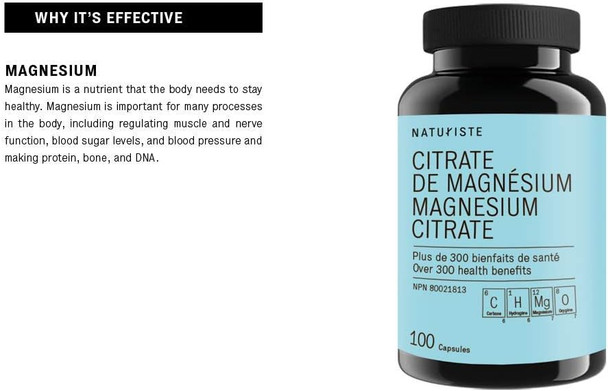 Naturiste Magnesium Citrate Men/Women Supplement - Fast action - 100 capsules - 100mg