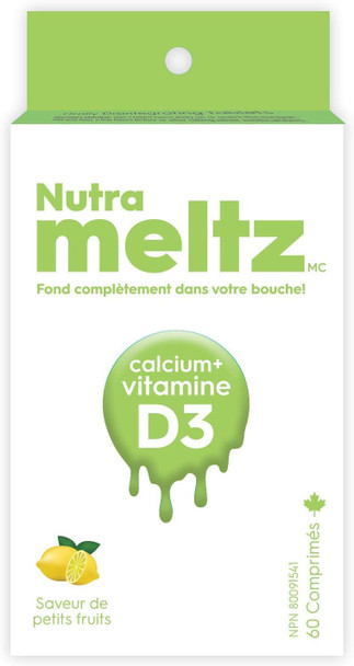 Nutrameltz Calcium + Vitamin D3 | For Optimal Bone & Teeth Health | 60 Melting Tablets | Mixed Berry Flavor