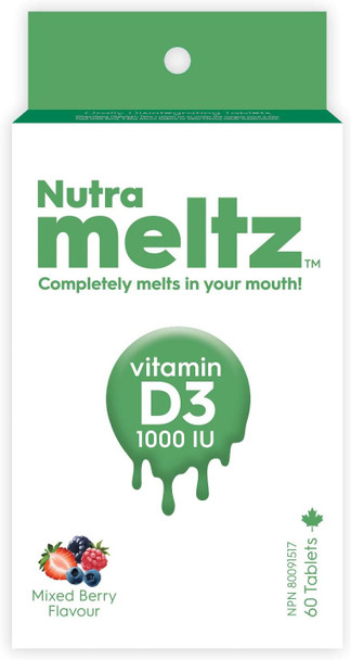 Nutrameltz Vitamin D3 1000 IU | For Strong & Healthy Bones | 60 Melting Tablets | Mixed Berry Flavor