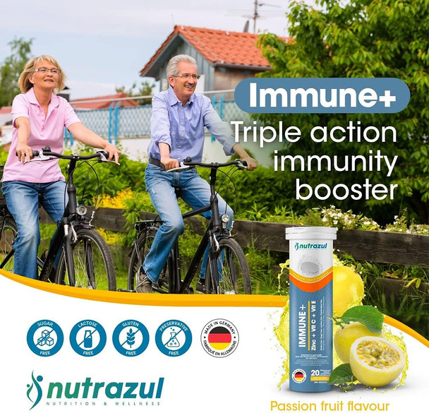 Nutrazul Immune+ Effervescent Tablets- Passion Fruit 20s | 20 Days Supply | Gluten Free, Lactose Free, Sugar Free & Preservative Free | Maintains Immune Function