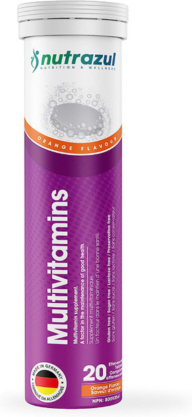 Nutrazul Multivitamin Effervescent Tablets - Orange 20s | 20 Days Supply | Gluten Free, Sugar Free, Lactose Free & Preservative Free | Supports Immune Function & Boosts Energy