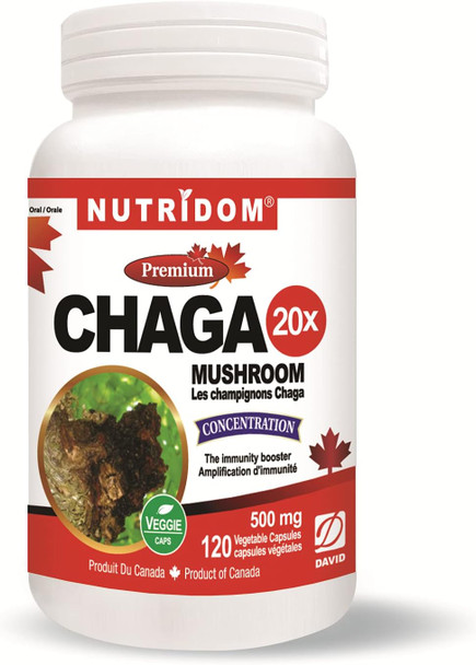 Nutridom Chaga Mushroom 20:1 Extract, 500mg, 120 Vegtable Capsules, Concentrated, Non-GMO