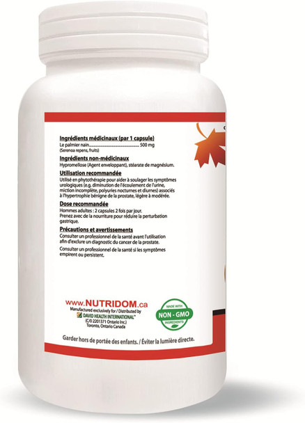 Nutridom Pure Saw Palmetto 500mg, 120 Vegan capsules, Non-GMO, Made In Canada