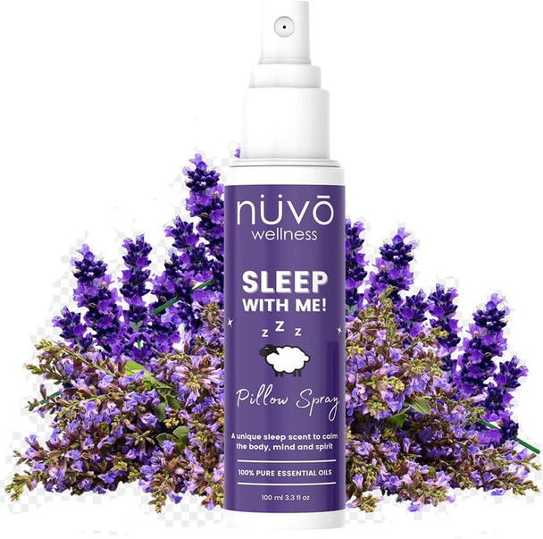 Nuvo Wellness Premium Pillow Spray - Made with Therapeutic Essential Oils - Deep Sleep Pillow Spray Mist with Lavender and Chamomile - Natural Sleep Aid - Sleep Spray for Pillows - 3.3oz Travel Size - Made in Canada