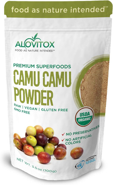 Organic Camu Camu Berry Powder | Naturally Energizing Immune Boosting Vitamin C, Antioxidants, And Proteins | Raw, Pure, Gluten Free, Vegan, Non GMO Peruvian Camu Camu Powder by Alovitox | 3.5 oz Bag