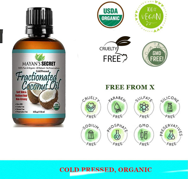 Organic Fractionated Coconut Oil, For Aromatherapy Relaxing Massage, Carrier Oil for Diluting Essential Oils, Hair & Skin Care Benefits, Moisturizer & Softener