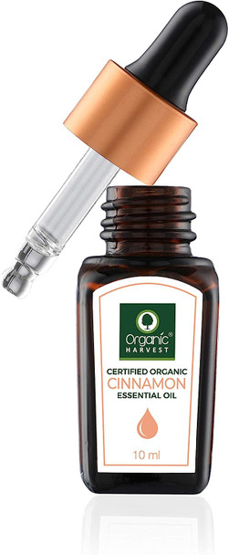 Organic Harvest - Cinnamon Essential Oil USDA, OneCert, Certified Organic, 100% Pure, Undiluted, Therapeutic Grade, Excellent for Aromatherapy, 1/3 fl. Oz / 10 ml