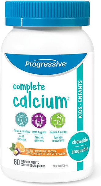 Progressive Complete Calcium for Kids - 250 mg of Calcium, Orange flavour, 60 Chewable Tablets | With essential fatty acids, digestive enzymes, and green food and vegetable concentrates