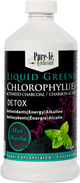 Pure-l? Natural Liquid Greens Chlorophyll Activated Charcoal Mint 450ml - Balance pH, Energize, Detox and Cleanse without calories!