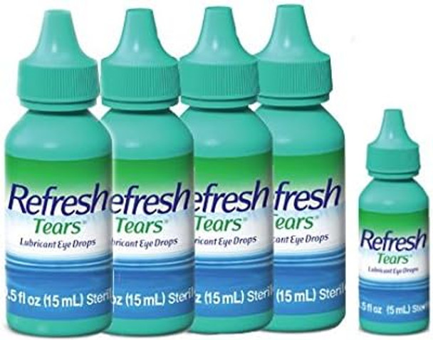 Refresh Tears Lubricant Eye Drops Multi-pack 4 bottles 0.5 oz (15 mL) each + 1 bottle 0.17 oz (5mL) sterile 65 mL total