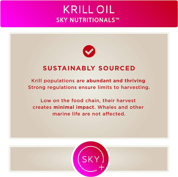 Sky Nutritionals, Premium Antarctic Krill Oil, 500 mg per softgel, Omega-3 with EPA & DHA; Astaxanthin. Supports heart and joint health. 60 - Easy to swallow softgel capsules per bottle.