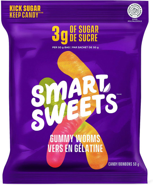 SmartSweets Gummy Worms Candy with Low Sugar (3g), Low Calorie, No Sugar Alcohols, Non-GMO, No Sugar Added (Pack of 12)