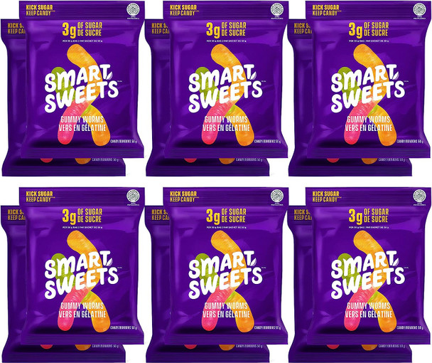 SmartSweets Gummy Worms Candy with Low Sugar (3g), Low Calorie, No Sugar Alcohols, Non-GMO, No Sugar Added (Pack of 12)