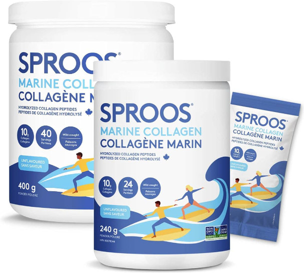SPROOS Premium Marine Collagen Peptide Powder | Wild-Caught, Non-GMO and Gluten-Free | Unflavored and Odorless (400 g Tub)