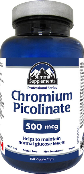 Summit Supplements, Chromium Picolinate 500 Mcg, 150 Veggie Caps, Professional Series, 150 Count