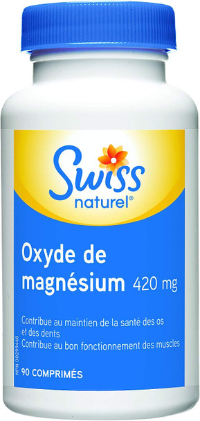 Swiss Natural - Magnesium Oxide 420mg - Helps in the maintenance of bones and teeth, and to maintain proper muscle function. Helps the body to metabolize carbohydrates, fats and proteins - 90 Tablets