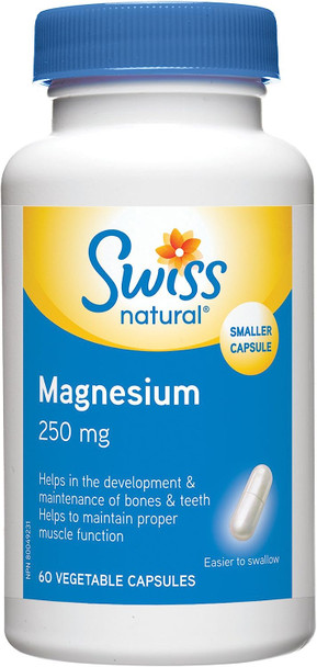 Swiss Natural Magnesium (Citrate & Oxide) 250mg Vegetable Capsule 60