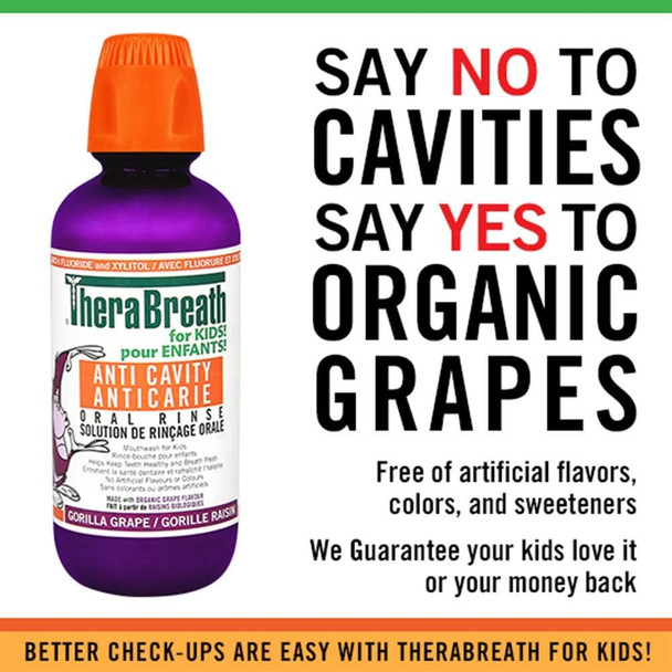 TheraBreath Kids Anti-Cavity Oral Rinse - Organic Gorilla Grape | Fluoride & Xylitol - Supports Healthy Teeth & Reduces Cavities | 473ml