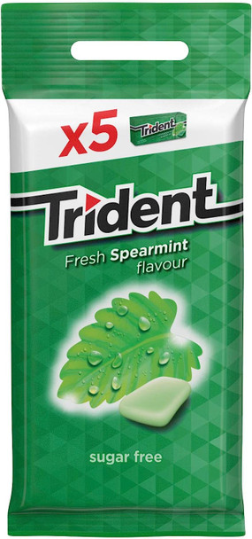 Trident Sugar free Gum, 5x e14.5g (72.5 g) (Spearmint Flavour)