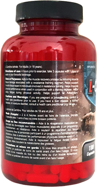 Ultra Pure L-CARNITINE Capsules, 667mg, 180 Count  Supplement for Fat Burn, Muscle Recovery & Growth, Conversion of Fat into Energy. Vegan friendly.