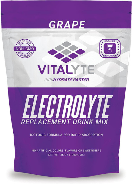 Vitalyte Natural Electrolyte Powder Drink Mix, Gluten Free, 40 2 Cup Servings Per Container (Grape)