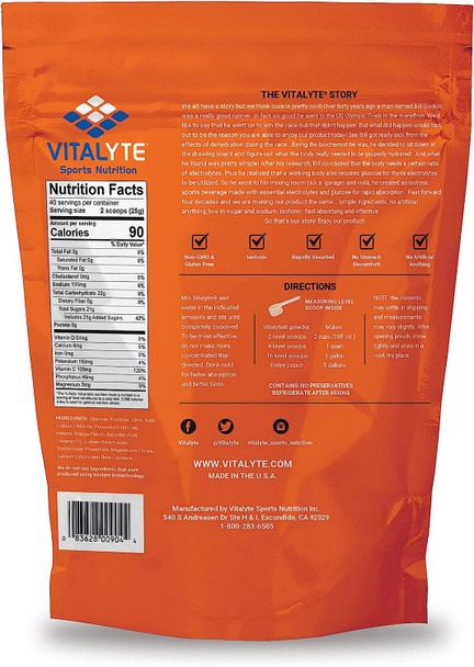 Vitalyte Natural Electrolyte Powder Drink Mix, Gluten Free, 40 2 Cup Servings Per Container (Orange)