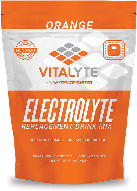 Vitalyte Natural Electrolyte Powder Drink Mix, Gluten Free, 40 2 Cup Servings Per Container (Orange)