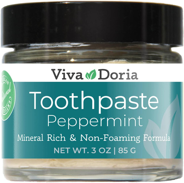 Viva Doria Fluoride Free Natural Toothpaste - Peppermint, 3 Oz Glass Jar (85 Grams) Viva Doria Fluoride Free Natural Toothpaste - Peppermint, 3 Oz Glass Jar (85 Grams)