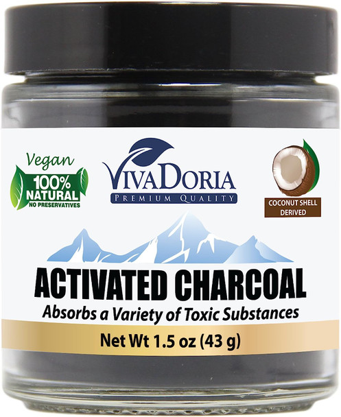 Viva Doria Virgin Activated Charcoal Powder, Coconut Shell Derived, Food Grade, 1.5 Oz Glass Jar (43 Grams) Viva Doria Virgin Activated Charcoal Powder, Coconut Shell Derived, Food Grade, 1.5 Oz Glass Jar (43 Grams)
