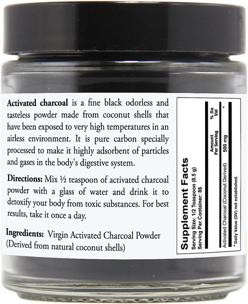 Viva Doria Virgin Activated Charcoal Powder, Coconut Shell Derived, Food Grade, 1.5 Oz Glass Jar (43 Grams)